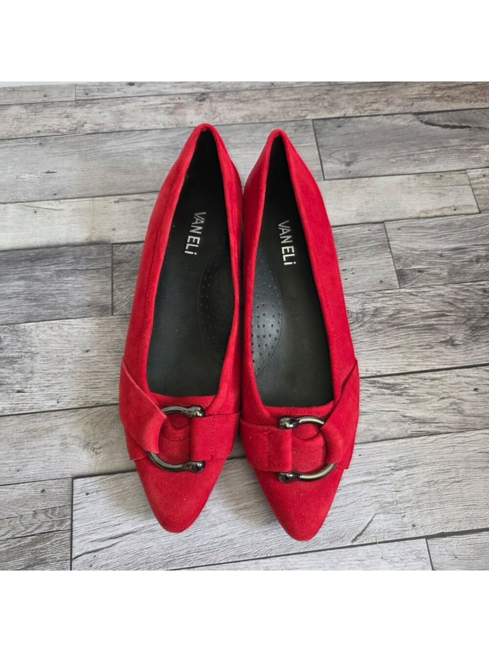 Vaneli Womens Red Suede Flats With Buckle Detail Size 8M